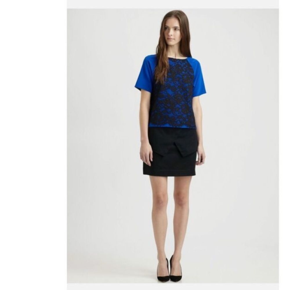 TIBI 'Epstein' Blue Black Lace Blouse Top size 4